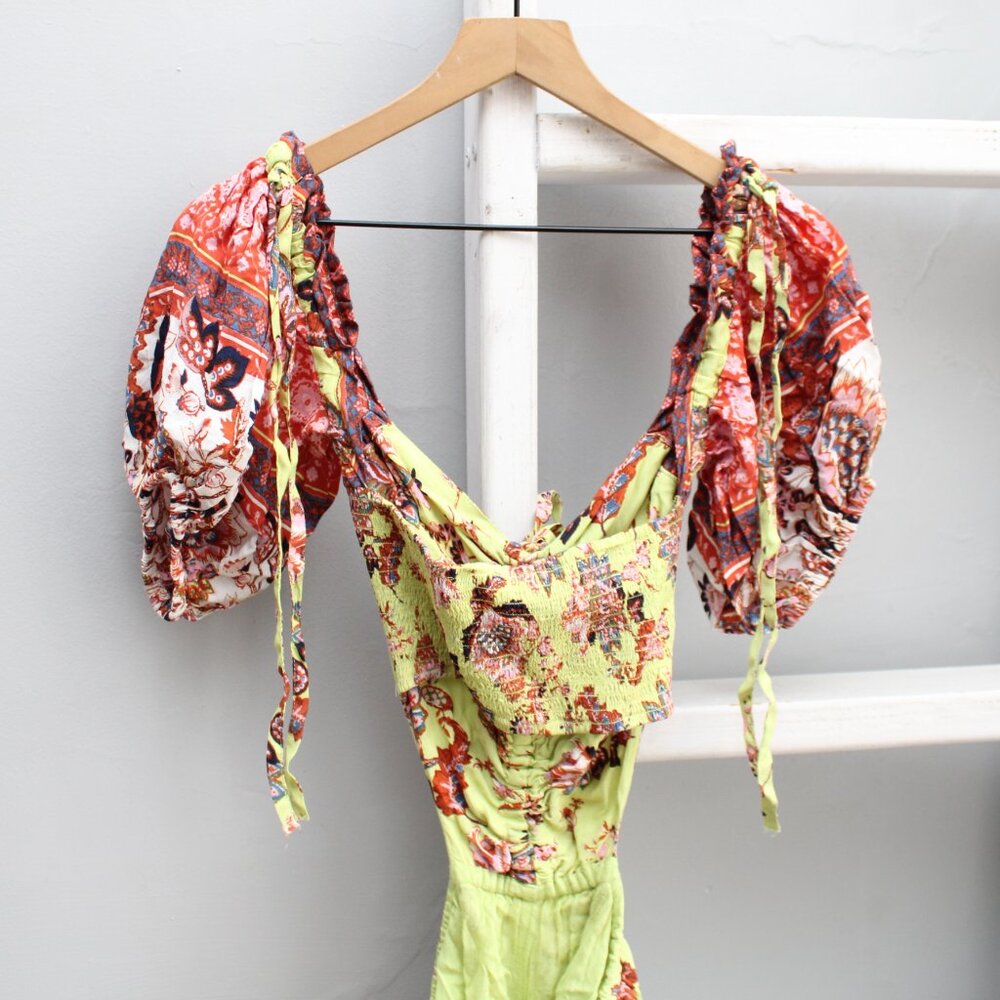Free People Bali Citrus Skies Floral Wide Leg Jumper in Lime Size XS NWOT - Picture 4 of 9